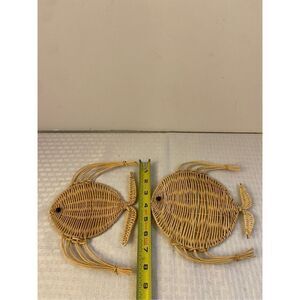 2 Natural wood wicker Fish decoration beach theme  8x8" and 6.5" x8"